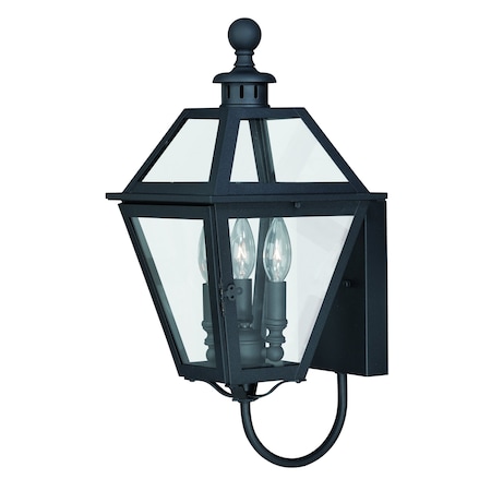 Vaxcel Nottingham 3 Light Black Empire Outdoor Wall Lantern Clear Glass T0079